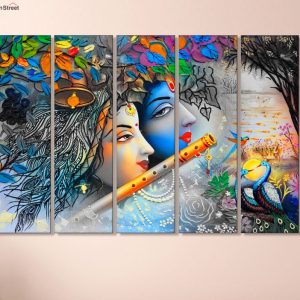 Radha Krishna Colourful MDF Wall Art Panel - Set of 5