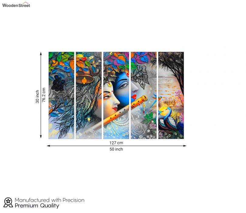 Radha Krishna Colourful MDF Wall Art Panel - Set of 5 - Image 4