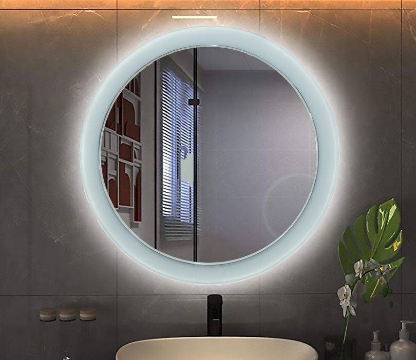 Franklins Silver Round Mirror with Black Laquer Glass and White LED light