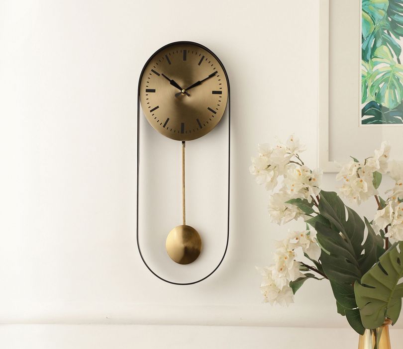 Noir Pendulum Wall Clock with Black Frame