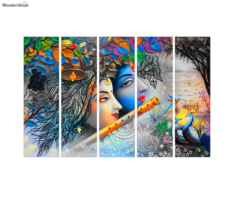 Radha Krishna Colourful MDF Wall Art Panel - Set of 5 - Image 2