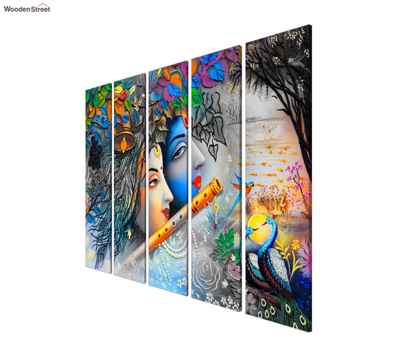 Radha Krishna Colourful MDF Wall Art Panel - Set of 5 - Image 3