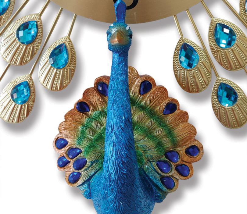 Modern Analog Clock - 3D Peacock Feather Metal Wall Clock In Large - Image 5